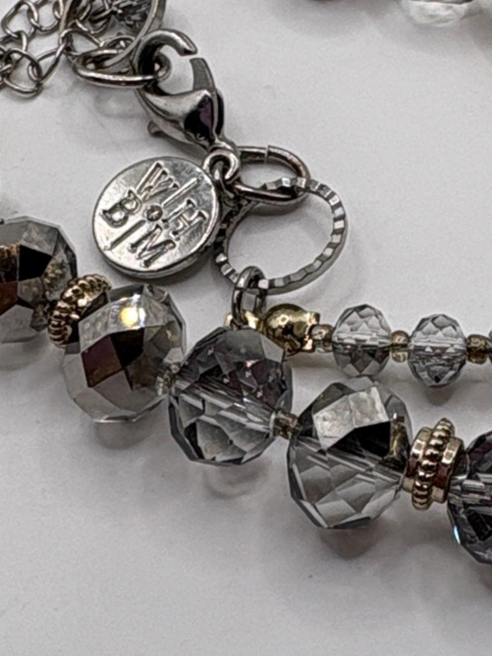 White House Black Market Gray and Gold Layered Faceted Bead Necklace - Picture 2 of 6